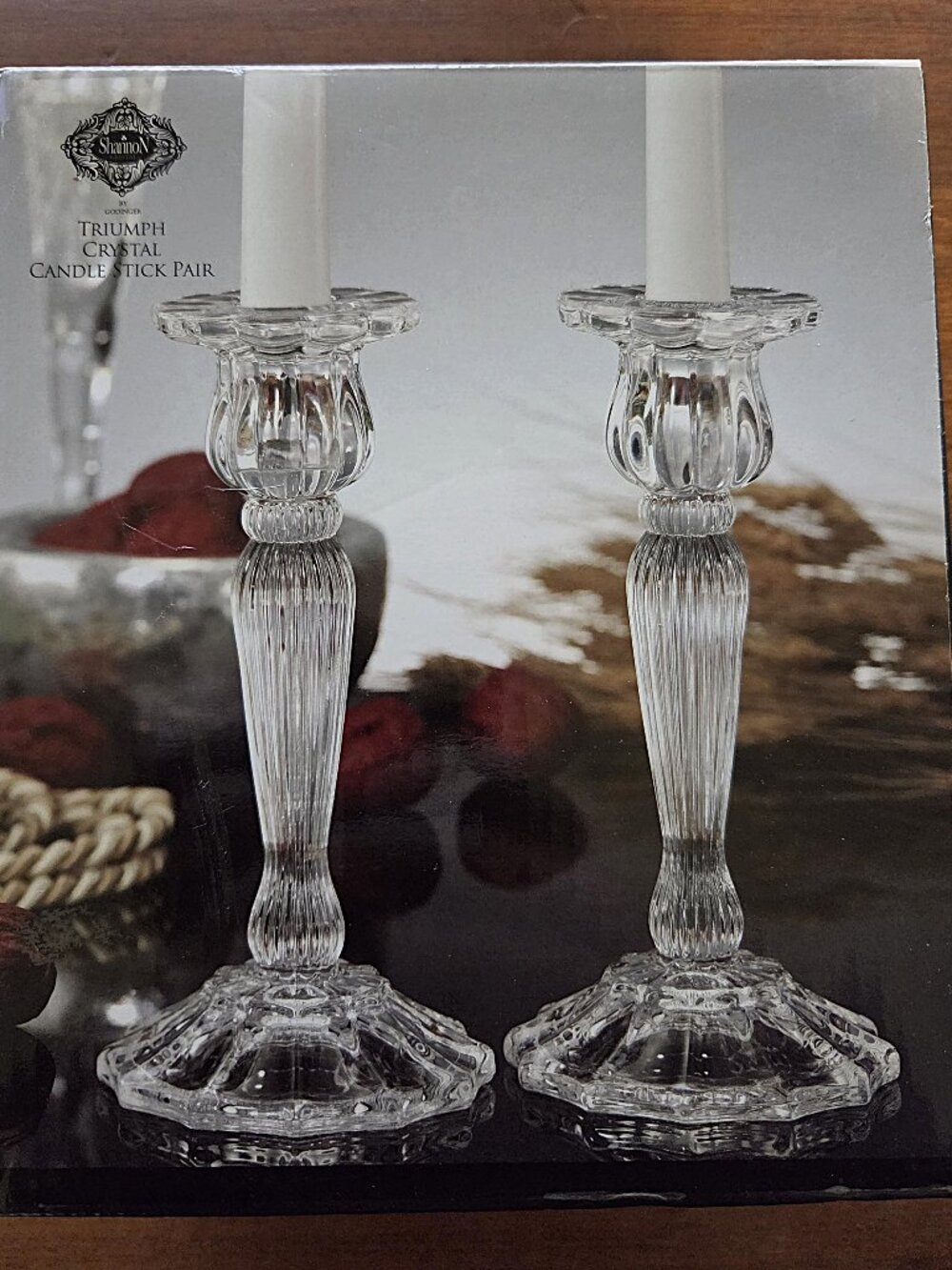 Shannon by Godinger Triumph 7" Crystal Candlesticks, Set of 2, NEW